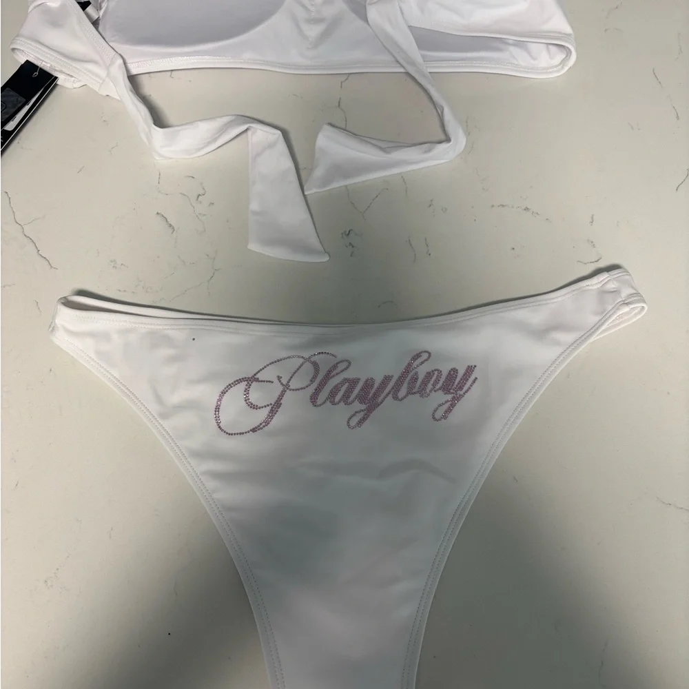 PLAYBOY White Strapless Bandeau Bikini